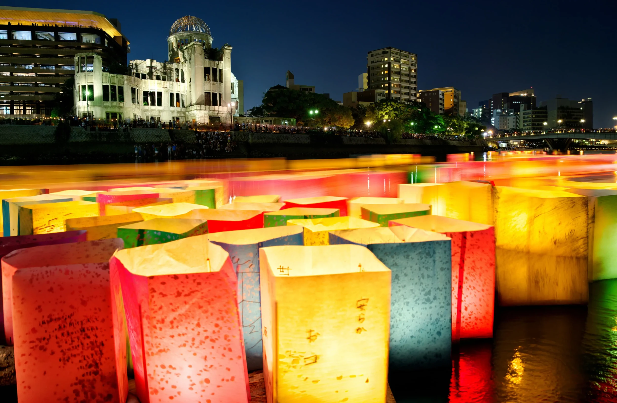 Lanterns floating during Hiroshima Lantern Floating Ceremony