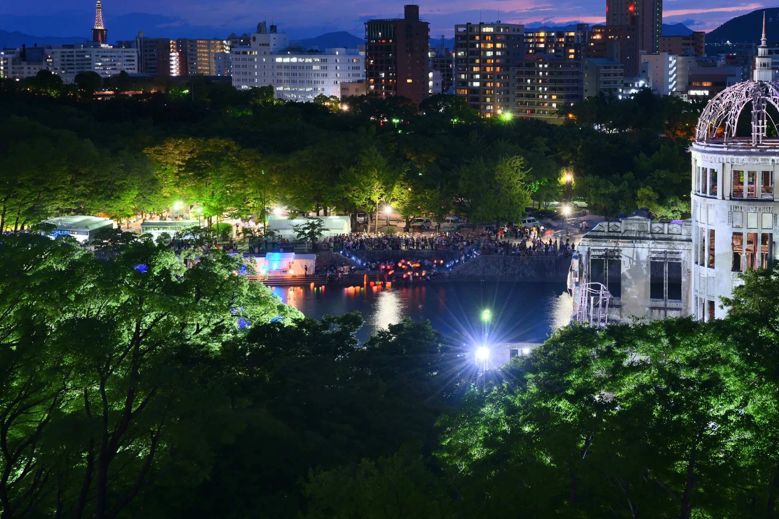 Lanterns floating during Hiroshima Lantern Floating Ceremony